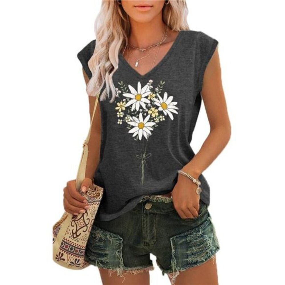 Womens Summer‎ Tops Trendy V Neck Tank Tops Tie Dye Sleeveless Cute Printed